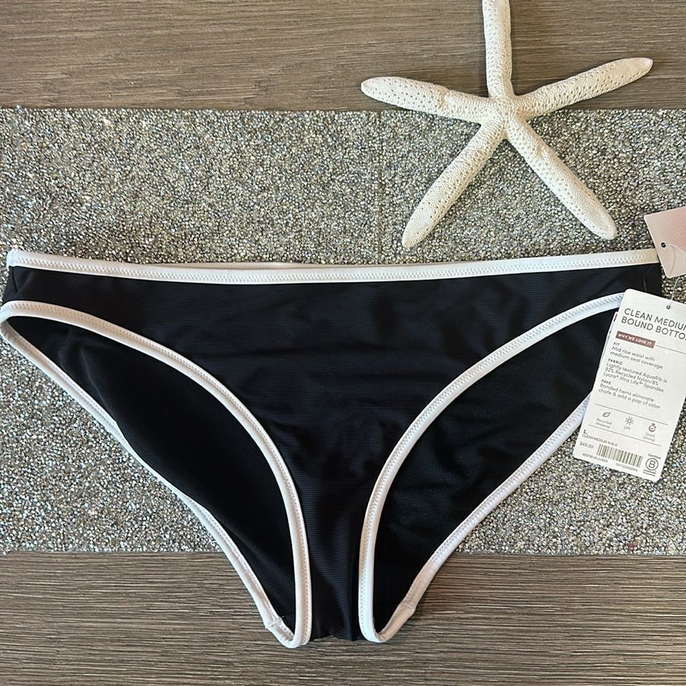 Athleta Clean Bound Bottom women's swim bikini Black White Large NEW